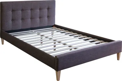 Produktbild von Homestyle4u, Polsterbett, 180x200 cm, Braun, Lattenrost, abgestepptes Kopfteil, massive Bettfüße, Polster, Malaysisches Hartholz