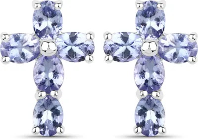Produktbild von Vira Jewels Ohrringe Silber 925 rhodiniert Kreuz-Motiv mit echten Tansanit-Steinen