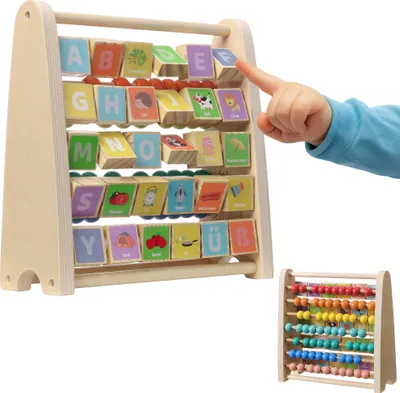 Produktbild von Navaris Lernspielzeug Zahlen Farben - Rechenschieber und Alphabet Abakus für Kinder ab 1 Jahr - Bunte Rechenhilfe und Lernen von Buchstaben -