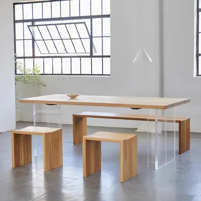Produktbild von Massivholztisch mit Acrylglasbeinen, modernes Design, stabil & pflegeleicht, für Wohnzimmer, Esszimmer und Büro B 220*90*75cm