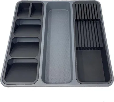 Obrázok produktu pre Organizér do zásuviek, 7 priehradiek, protišmykový, plastový, sivý/čierny