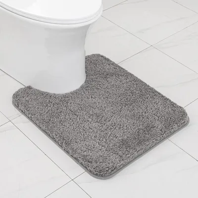 Immagine prodotto di Tappetino da bagno a forma di U, antiscivolo, grigio, 50x60 cm, in microfibra, assorbente, lavabile in lavatrice