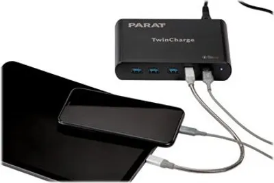 Produktbild von PARAT PARAPROJECT TC5 TwinCharger GaN für 5 Geräte USB-A / USB-C PD/QC schwarz (990596999)