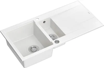 Produktbild von QUADRON Spülbecken 1,5-Becken Spüle | Größe: 100 x 50 x 21/16 cm | EVAN 156 | Küchenspüle Granitspüle aus GraniteQ mit Siphon | Weiß & Stahl