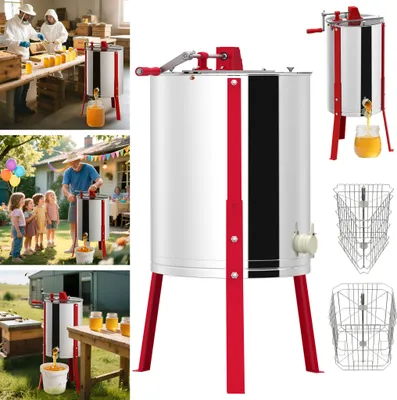 Produktbild von XMTECH Honigschleuder 3 Waben Ø38x111 cm – Manuelle Edelstahl Schleuder mit Handkurbel & verstellbaren Beinen – Imker Zubehör für Bienenzucht
