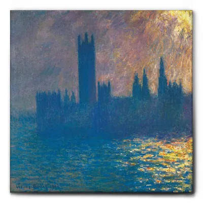 Produktbild von Giallobus - Parlamentsgebäude - Claude Monet - 100L x 100B cm - Bild - Leinwand mit Standardrahmen