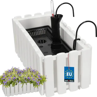 Obrázok produktu pre KOTARBAU® Kvetináč Balkón Kvetináč Samozavlažovací 38x18x16cm Biely plastový kvetináč Balkónové zábradlie Zavlažovací systém Kvetinový box Držiak Kvetináč Veľký vonkajší