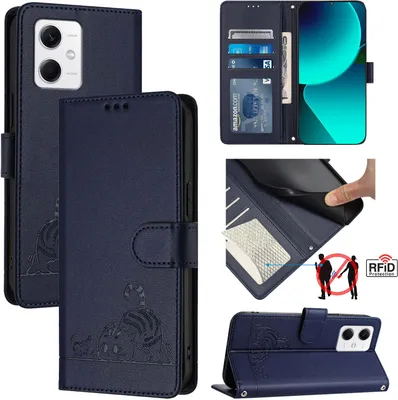 Produktbild von Leder Hülle für Xiaomi Poco X5/Redmi Note 12 5G Süße Katze Flip Case Brieftasche Schutzhülle mit Standfunktion Blau