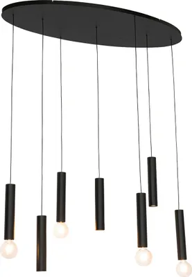 Produktbild von QAZQA - Design Design-Hängelampe I Pendellampe I Pendelleuchte schwarz oval 7-flammig - TubaI 4-flammig I Wohnzimmer I Schlafzimmer - Stahl Oval - LED geeignet E27