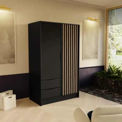 Produktbild von Masseno Drehtürenschrank PELOR 102/200/51 cm Modern Kleiderschrank 2-türig Schwarz