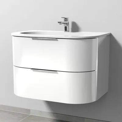 Immagine prodotto di Sanipa 4balance: lavabo in Vetroceramica + mobile sottolavabo da 80 cm con 2 cassetti, maniglia in nero opaco
