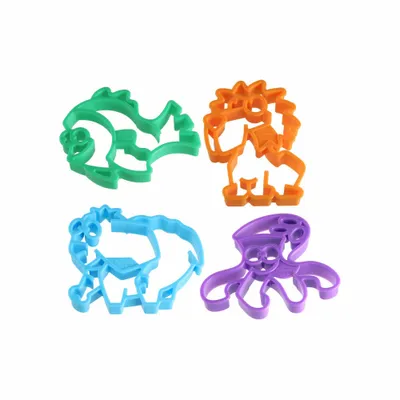 Produktbild von Dr. Oetker 4er Ausstecher-Set "Zoo", Ausstechformen mit Innenprägung, Ausstecher für Plätzchen, Kekse und Fondant, vielfältige Motive (Farbe: Grün/Lila/Blau/Orange) Menge: 1 x 4er Set