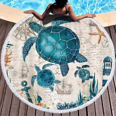 Produktbild von Omgoods – Rundes Strandtuch mit Meeresschildkrötenmotiv – Mikrofaser, 150 cm