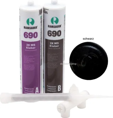 Produktbild von Ramsauer 690 2K MS Kleber Hybrid Klebstoff 840g Doppel Einzel Kartusche schwarz