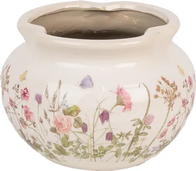 Image de Clayre & Eef Pot de fleurs Ø 23x16 cm Beige Rose Céramique Fleurs