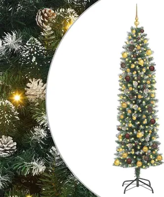 Image de Arbre de Noël artificiel élancé Vert et blanc 210 cm