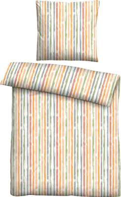 Produktbild von Castell - Traumhaft schlafen - Baumwoll Seersucker Bettwäsche Längsstreifen, 135 x 200 cm + 80 x 80 cm, honig