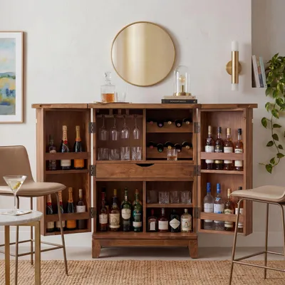 Produktbild von FineBuy Hausbar Sheesham Massivholz Barschrank 65 cm Bar Möbel aufklappbar Weinschrank mit Glashalter Bar Schrank Wohnzimmer Holz Vintage Handmade