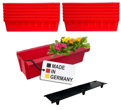 Image de BURI 12 inserts de jardinières pour palettes Euro, tapis d'arrosage inclus | avec système de suspension à accrocher | 37,3cm rouge | jardinière pour palette Euro | balconnière | pot de fleurs | extrêmement stable