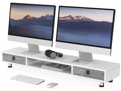 Immagine prodotto di Supporto per monitor con 2 cassetti, regolabile in altezza, 108 cm, bianco