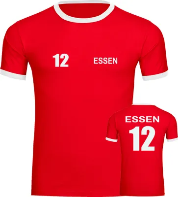 Produktbild von multifanshop Kontrast T-Shirt - Essen - Trikot Nummer 12, rot/weiß, Größe L