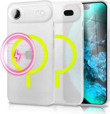 Immagine prodotto di Custodia MagSafe "Thinix Glow" per Apple iPhone 17 Air - 0,3 mm estremamente sottile, anello magnetico luminoso, aspetto smerigliato, custodia ultra sottile - giallo neon trasparente