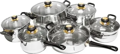 Produktbild von Stahl Kochtopf-Set - 12-teilig - Pfannen und Töpfe mit Glas Deckel
