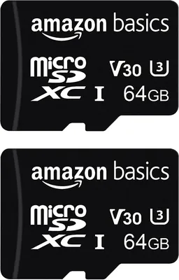 Produktbild von Amazon Basics âLSMICRO64GU3D Micro SDXC Class 10 UHS-I U3 V30 microSDXC Speicherkarte, 64 GB, Class 10 / UHS-III, 2er Pack