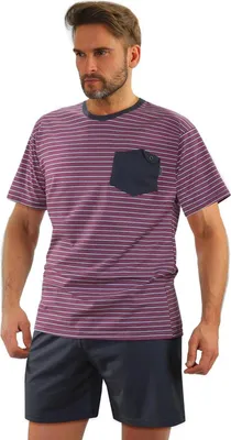 Produktbild von Sesto Senso Herren Pyjama Set - Kurzarm Baumwolle Schlafanzug, Kariertes Muster, Bequeme Passform mit Taschen, Atmungsaktiv, Blau, Für Männer, Hochwertige Europäische Qualität M