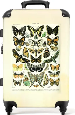 Produktbild von NoBoringSuitcases.com® Großer Koffer - Schmetterling - Natur - Vintage - Illustration - Tiere - Kombinationsschloss TSA - Hartschalen Trolley 4 Rollen - 72 liter - Reisekoffer - 66 cmKoffer Mittelgroß 67x43x25 cm, 72L,