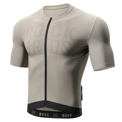 Produktbild von ROCKBROS Atmungsaktives schnelltrocknendes Rennrad Trikot mit Rückentaschen, Radtrikot Kurzarm Herren Khaki S