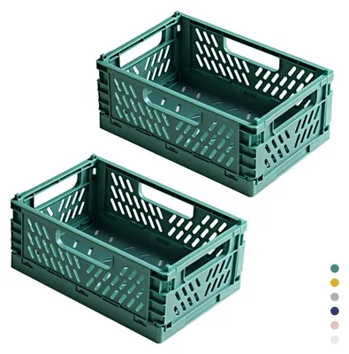 Produktbild von Zweiteilige, faltbare Aufbewahrungsbox aus Kunststoff, zusammenklappbare Einkaufskiste, stabile Faltboxen für Küche, Büro, Schlafzimmer, Kleiderschrank, Schublade