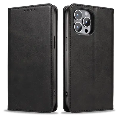Produktbild von Handyhülle für Apple iPhone 13 Pro Max Kunstleder Flip Cover Hülle Handytasche Case Kartenfach Farbe: Schwarz