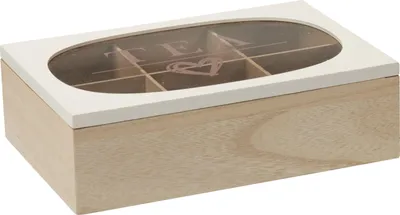 Produktbild von Teedose - 6 Facher - MDF - weis/braun - 24 x 16 cm - Teedose
