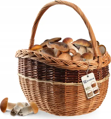Produktbild von KADAX Weidenkorb für Pilze, Ovaler Korb zum Einkaufen, robuster Picknickkorb mit dem Henkelgriff (Mix, 43x30x43cm)