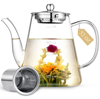 Image de Grande théière en verre de 1500 ml avec infuseur amovible