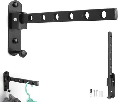 Image de Étagère murale pliable - Étagère de séchage pliable pour balcon et salle de bain - Noir - Avec crochets
