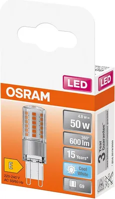 Immagine prodotto di OSRAM HOMELIGHTING 4058075432482 LED (monocromatica) EEC E (A - G) G9 Forma a lampadina 4,5 W = 50 W Bianco freddo (Ø x L) 17 mm x 55 mm 1 pz.
