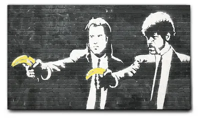 Produktbild von Giallobus - Jhon Travolta mit Banane - Banksy - 140L x 80B cm - Bild - Leinwand mit Standardrahmen