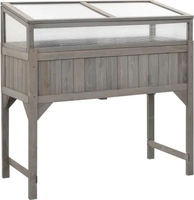 Zdjęcie produktu dla vidaXL Podwyższone łóżko ze szklarnią 110x54x120 cm z litego drewna jodłowego