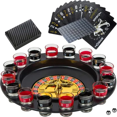 Productafbeelding van Better Line - Borrelglas - Roulette drinkspeelset met wiel - 2 ballen en 16 glazen