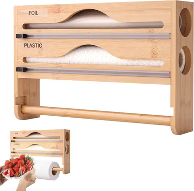 Produktbild von Frischhaltefolienspender 3-in-1, Bambus, mit Küchenrollenhalter, für Küche