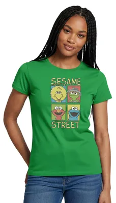 Produktbild von Spreadshirt Sesamstraße Bibo, Oscar, Elmo, Krümelmonster Frauen T-Shirt, S, Kelly Green