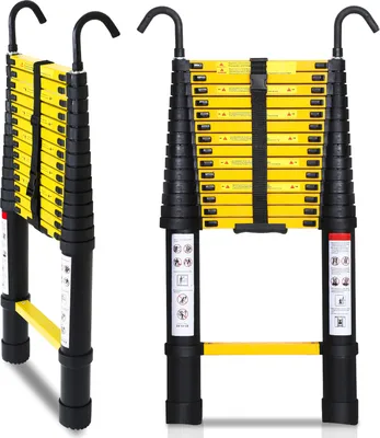 Obrázek produktu pro Clanmacy teleskopický žebřík černý 3,2 m s háky Výsuvný žebřík do 150 kg Robustní hliníkový žebřík Multifunkční žebřík Štafle