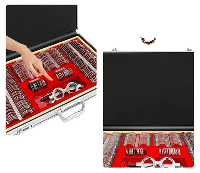 Zdjęcie produktu dla Zestaw soczewek optometrycznych, 266 soczewek, aksamitna walizka, wymiary 57*36*9,5 cm, wysokiej jakości szkło i metal, kompatybilny z krótkowzrocznością i dalekowzrocznością