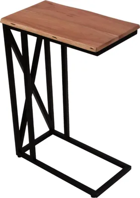 Produktbild von Laptoptisch Granada, Akazienholz massiv + naturfarben, Beistelltisch mit schwarzem Metallgestell, 47,5x27x67,5 cm