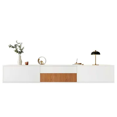 Produktbild von TV-Schrank Modern 180x34x30cm, Niedriges Lowboard mit Projektor-Ablage, TV-Ständer & Medienregal fürs Wohnzimmer, Weiß