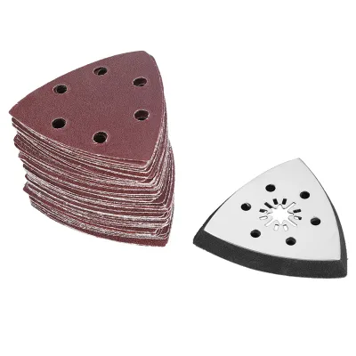 Obrázok produktu pre 61 kusov 90 mm 6 otvorov Trojuholníková brúsna podložka Pieskový papier Oscilačné poľské multifunkčné nástroje