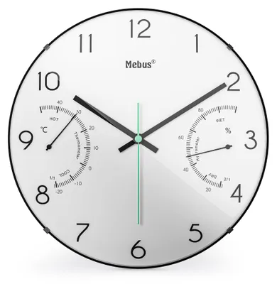 Wanduhr 30 cm mit Thermometer & Hygrometer, weiß, modern