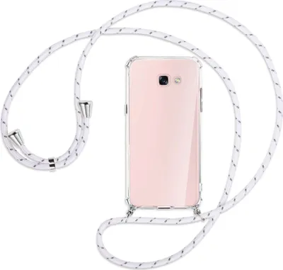 Produktbild von Handykette Backcover-Schutzhülle mit Band (Metall silberfarben) für Samsung Galaxy A7 2017 - weiß/grau